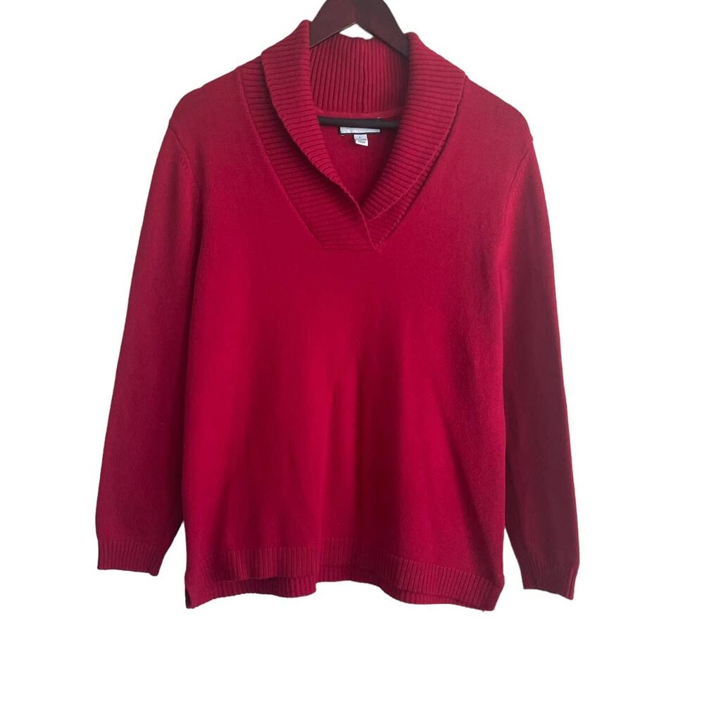 Charter Club Sweater Women L Red Collar Neck Cotton Blend Knit Warm Cozy‎ Travel